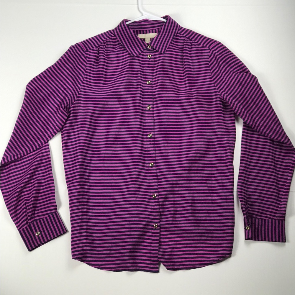 Banana Republic: 100% SILK womens long sleeve blouse Medium gold buttons